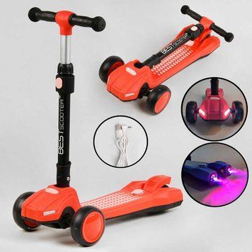 Самокат триколісний LT-12857 Best Scooter пластик, PU-колеса 120х35 мм, світло, звук, дим, складне кермо 111439 фото