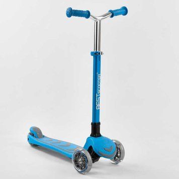 Самокат триколісний Y-00180, Best Scooter, БЛАКИТНИЙ, складне алюмінієве кермо, 4 колеса PU зі світлом, d = 12 см 102319 фото