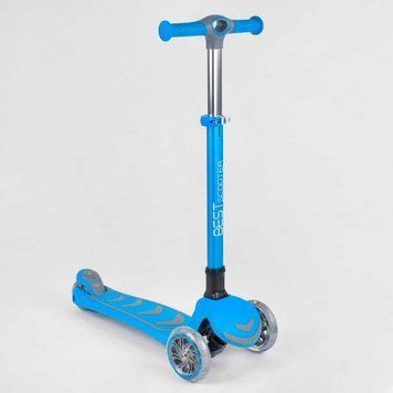 Самокат триколісний 38603, Best Scooter, блакитний, складне алюмінієве кермо, 4 колеса PU зі світлом, d = 12 см 89687 фото