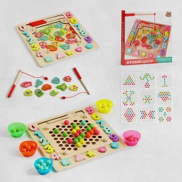 Ігровий центр 30351, "4FUN Game Club Wood", магнітна рибалка, сортер, мозаїка, гра-шнурівка, кульки 132814 фото