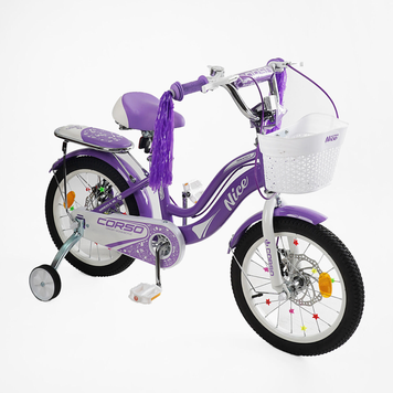 Велосипед 16" Corso Nice NC-16014 двоколісний, сталева рама, дискові гальма, допоміжні колеса, кошик, дзвіночок 168677 фото
