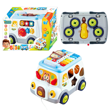 Музичний бізібус WToys 45585 українською мовою, каталка, сортер, бізіборд, підсвічування, пісні, шестерні 198020 фото