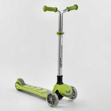 Самокат триколісний Y-00436 Best Scooter салатовий, складне алюмінієве кермо, PU колеса світяться 12 см 102320 фото